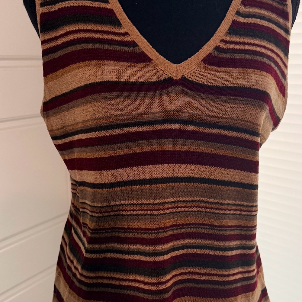 Jones New York Striped V-Neck Tank Top - Brown/Maroon/Mustard